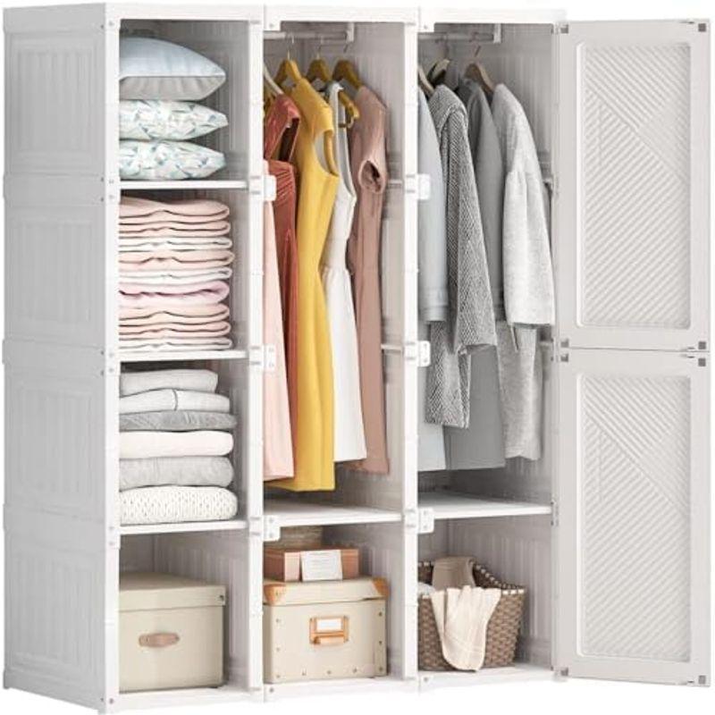 幅69*高さ170cmホワイト扉】ワードローブ クローゼット 一体