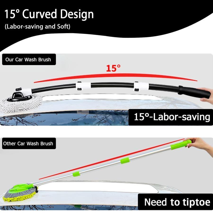15°曲げ 洗車ブラシ 伸縮柄付き 43" アルミニウム 柔らかい 回転洗車モップ 車用 ボディトラック SUV 自動車 屋根大型用洗車 ブラシ 業務用 クリーニングブラシ｜yuda｜02