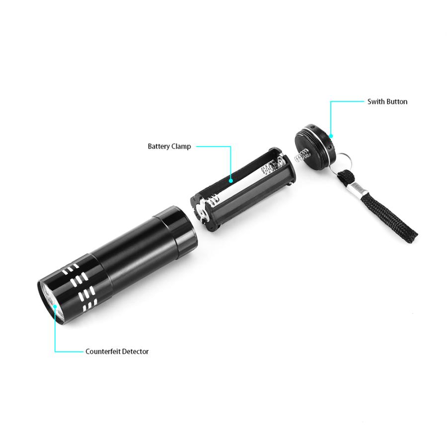 紫外線 LED 9灯 UVブラックライト ストラップ付き : Yu es Be