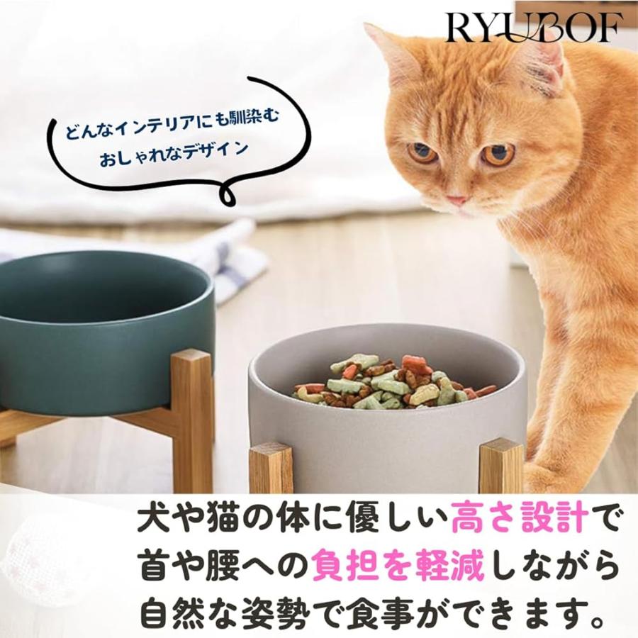 犬 フードボウル 木製 スタンド付き 陶器製 耐熱ボウル 加熱対応 大