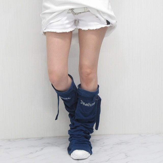 Dealivez デニム レッグウォーマー ロゴ刺繍 超美脚 脚長効果抜群