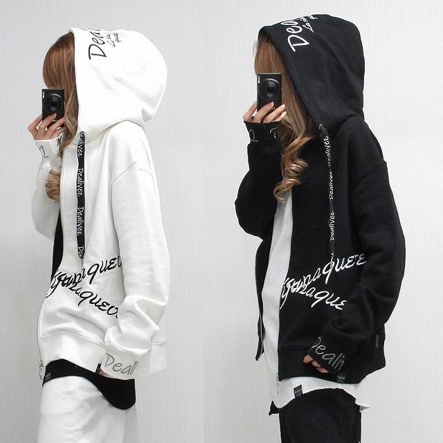 Dealivez クロスチェーン ALL刺繍 ZIPパーカー チャーム付 BIGフード