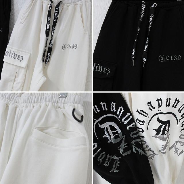 Dealivez Black Letter ワイドパンツ ALL刺繍 Sideロゴ 立体カーゴ