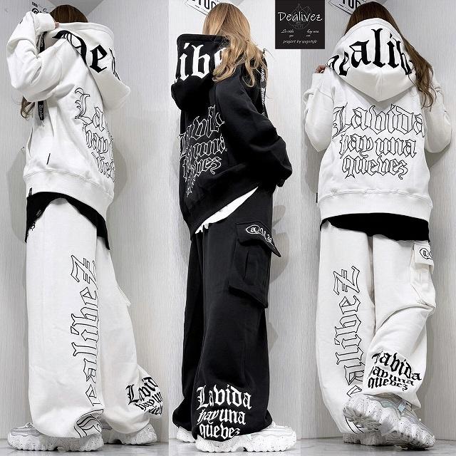 Dealivez Black Letter ZIPパーカー クリア刺繍 チャーム付 BIGフード