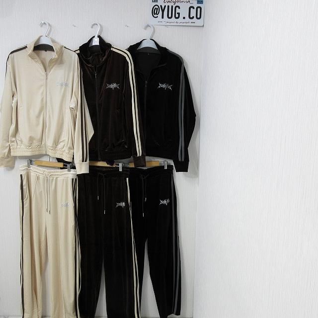 SET UP 上下セット 上品ベロア 刺繍＆Sideライン 立襟ZIP