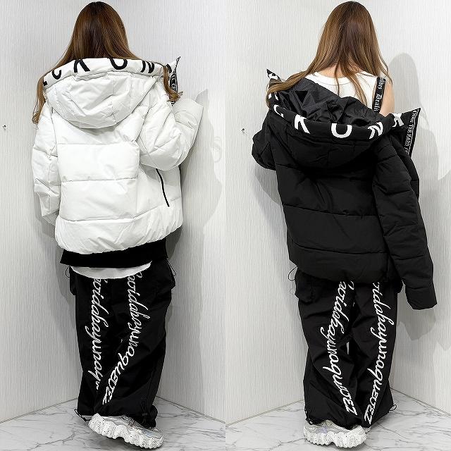 フード&インサイドロゴ 撥水・防風 中綿 フェイクダウンジャケット