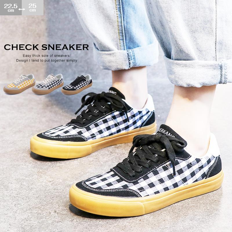 キャンバスシューズ チェック柄 スニーカー カジュアルシューズ ローカット 学生 履きやすい 韓国ファッション aw 新作 Yuhin 通販 Yahoo ショッピング