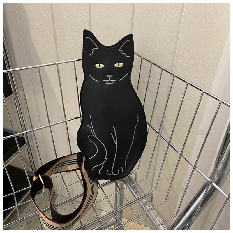可愛い 猫ちゃん型バッグ ショルダーバッグ 刺繍 猫 黒猫バッグ 猫