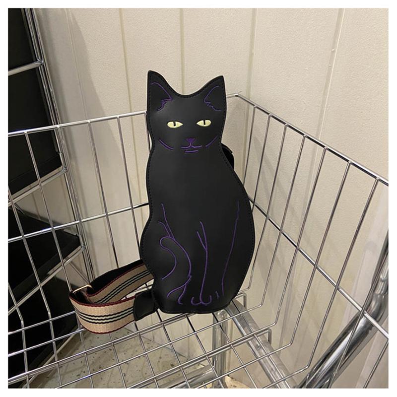 可愛い 猫ちゃん型バッグ ショルダーバッグ 刺繍 猫 黒猫バッグ 猫