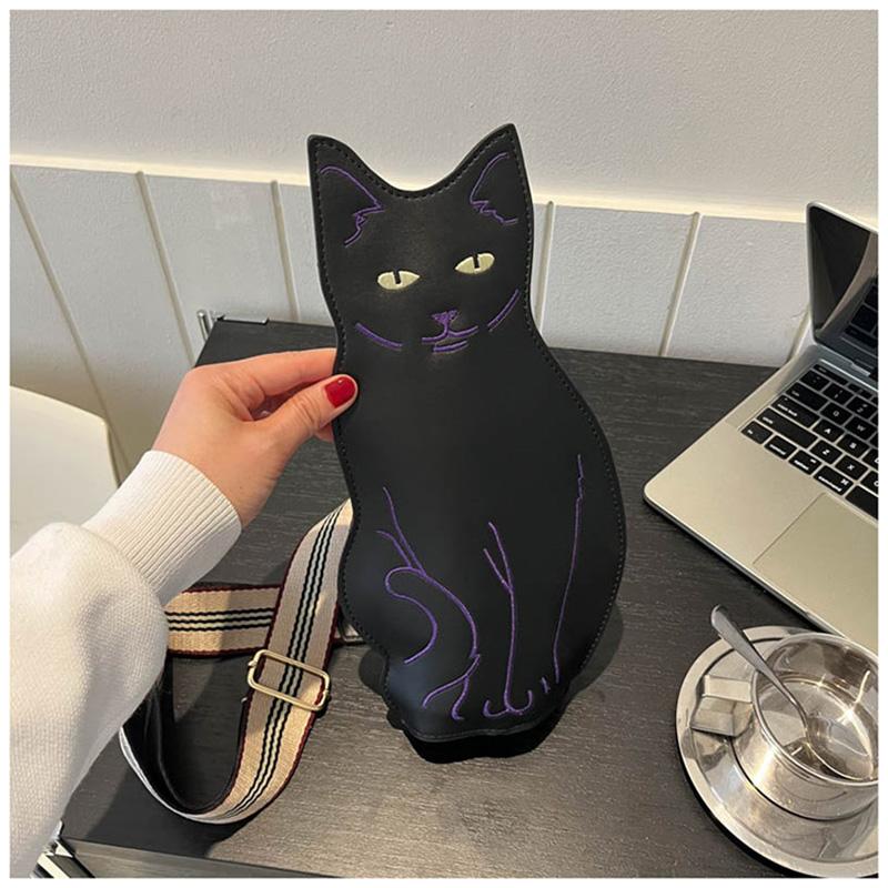 可愛い 猫ちゃん型バッグ ショルダーバッグ 刺繍 猫 黒猫バッグ 猫