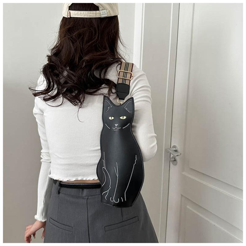 可愛い 猫ちゃん型バッグ ショルダーバッグ 刺繍 猫 黒猫バッグ 猫