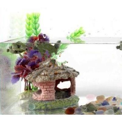 水槽用オブジェ わらぶき屋根の家 隠れ家 遊び 水槽用 オブジェ 小型爬虫類 亀 魚 エビ|yui-shop|04