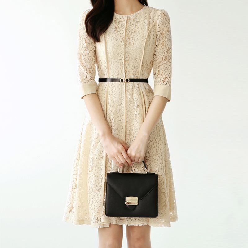 レースワンピース レディース 春秋 30代 40代 50代 ファッション 女性 上品 7分袖 フレアワンピース きれいめ 通勤 着痩せ 今季ブランド