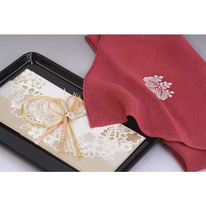 切手盆 家紋入 8寸(越前塗)木製 漆塗り 漆器 定紋8号(12)丸に梅鉢 