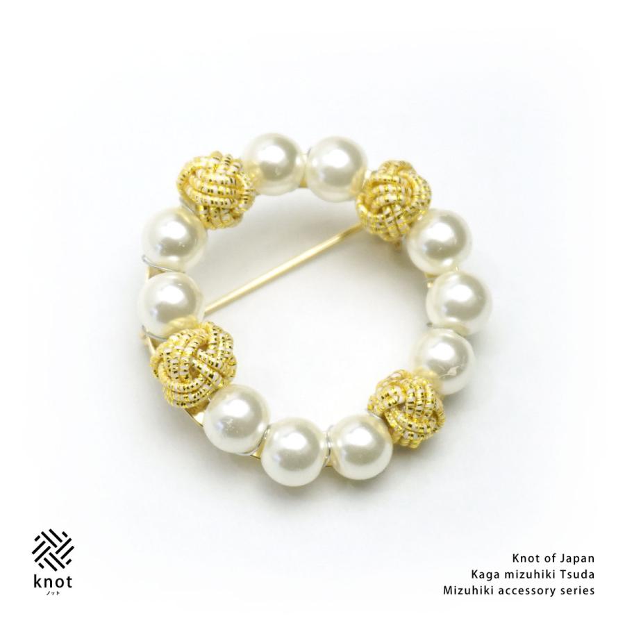 KNOT（ノット） 水引ブローチ あわじ玉＋パール サークルタイプ（水引