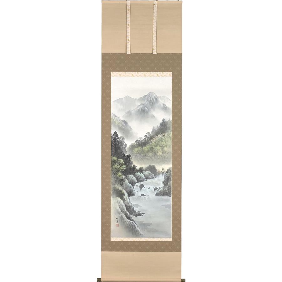 掛軸 掛け軸 彩色山水 後藤桂月 尺五立 約横60×縦190cm b1157 山水