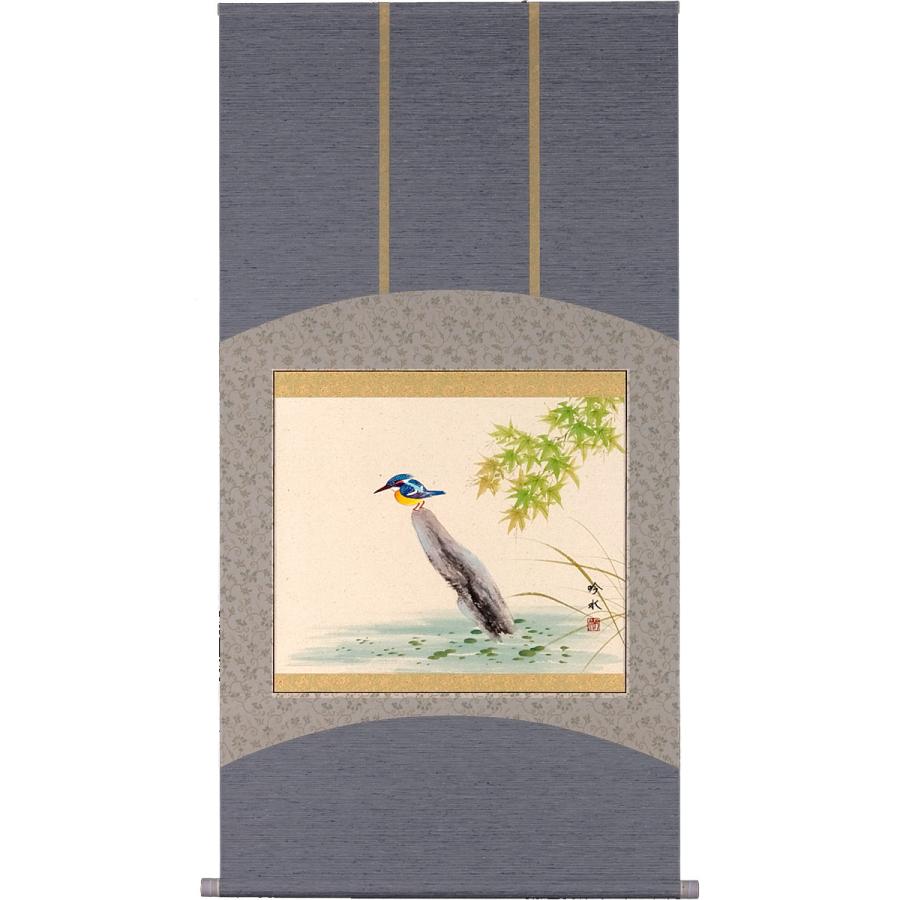掛軸 掛け軸 川蝉 奥田吟水 尺八横 約横72×縦139cm b1349 夏 夏掛 夏