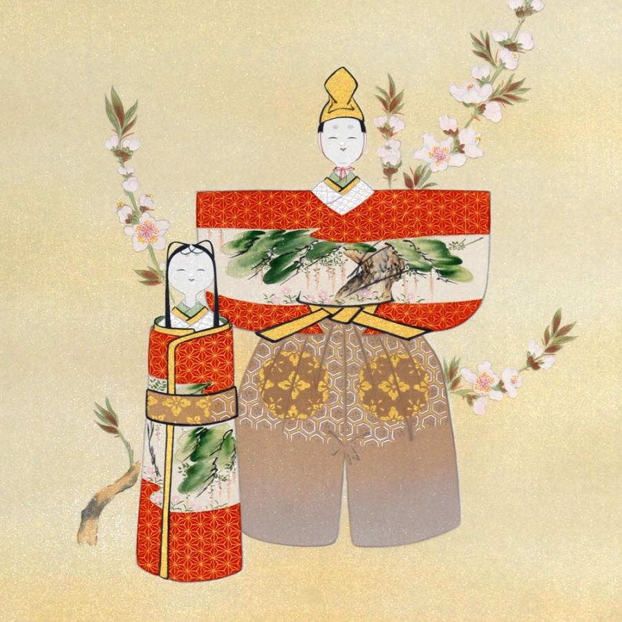 お雛様掛軸 (掛け軸) 中村琴水 立雛 （尺八横）約横71×縦145cm