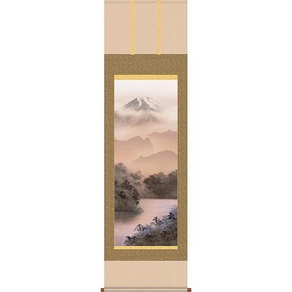 掛軸 (掛け軸) 富士閑景 熊谷千風 尺五立 約横54.5×縦190cm b202-19 山水 富士 富士山 風景 風水 事務所 店舗 移転 開店 開業 新築 落成の画像