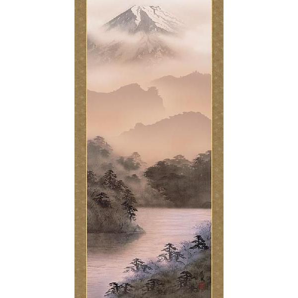 掛軸 (掛け軸) 富士閑景 熊谷千風 尺五立 約横54.5×縦190cm b202-19 山水 富士 富士山 風景 風水 事務所 店舗 移転 開店 開業 新築 落成の画像