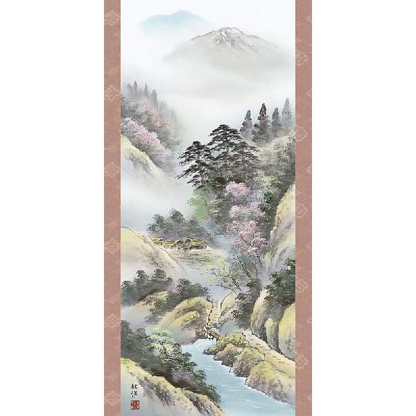 掛軸 (掛け軸) 春用 四季山水 万山乱花田口紅洋 尺五立 約横54.5