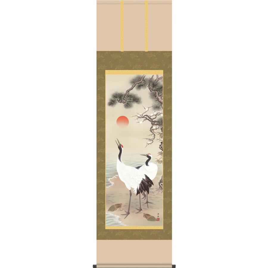 掛軸 (掛け軸) 松竹梅鶴亀 小野洋舟 尺五立 約横54.5cm×縦190cm d3601 慶祝 慶事 縁起 祝賀 お正月 正月 新年 結納 結婚 婚約 長寿