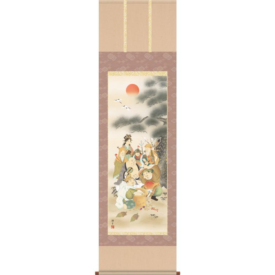 掛軸 (掛け軸) 七福神 鵜飼雄平 尺五立 約横54.5cm×縦190cm d3610 慶祝 慶事 縁起 開運 祝賀 お正月 正月 新年 初夢 長寿 賀寿 開店 開業の画像