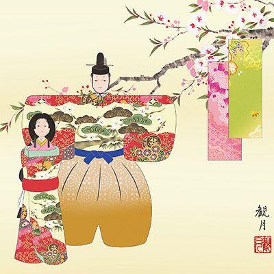 お雛様掛軸 (掛け軸) 森山観月 立雛 （尺五横）約横54.5×縦125cm d4211