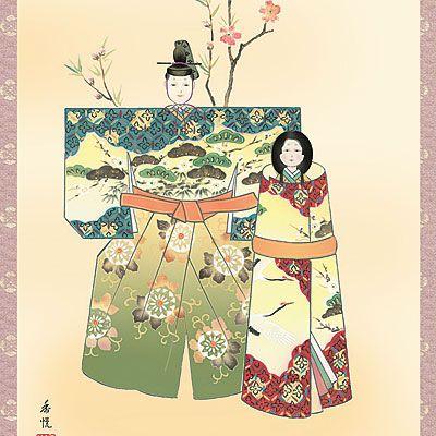 お雛様掛軸 (掛け軸) 西尾香悦 立雛 （尺五立）約横54.5×縦190cm