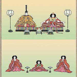 お雛様掛軸 (掛け軸) 伊藤香旬 段飾り雛 （尺幅(長)）約横35×縦140cm d4320 お雛様 おひな様 ひな祭り 雛祭り 桃の節句 ひな飾り ひな人形 雛人形 初節句の画像