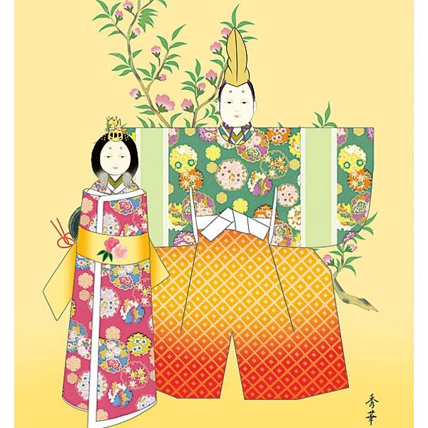 お雛様掛軸 (掛け軸) 野川秀華 立雛 （尺五立）約横54.5×縦190cm