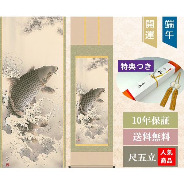 端午の節句掛軸 (掛け軸) 大昇鯉 森山観月 （尺五立）約横54.5×縦190cm d5302 端午の節句 初節句 子供の日 こいのぼり 鯉のぼり 昇鯉 登竜門 開運 縁起の画像
