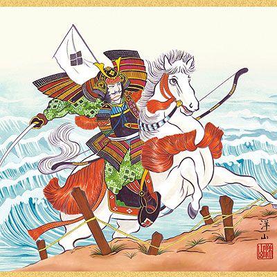 端午の節句掛軸 (掛け軸) 馬上武者 宇崎洋山 （尺八横）約横64.5×縦135cm d5303 端午の節句 初節句 子供の日 武者 兜 鯉 鯉のぼり 昇鯉 菖蒲 尚武 勝負の画像