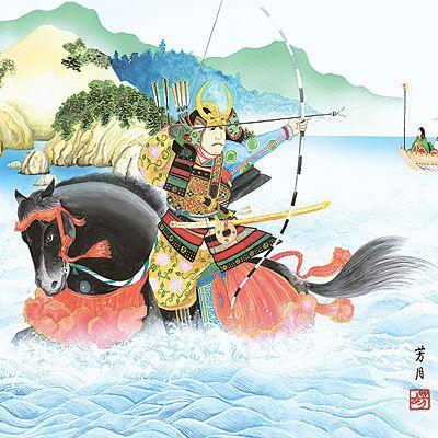 端午の節句掛軸 (掛け軸) 波上武者 吉田芳月 （尺八横）約横64.5×縦135cm d5403 端午の節句 初節句 子供の日 武者 兜 鯉 鯉のぼり 昇鯉 菖蒲 尚武 勝負の画像
