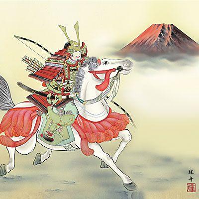 端午の節句掛軸 (掛け軸) 若武者 長江桂舟 （尺八横）約横65×縦１45cm d5503 端午の節句 初節句 子供の日 武者 兜 鯉 鯉のぼり 昇鯉 菖蒲 尚武 勝負の画像