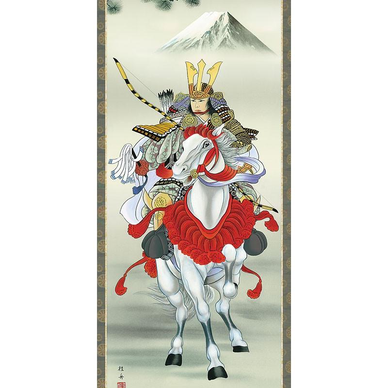 端午の節句掛軸 (掛け軸) 白馬武者 長江桂舟 （尺五立）約横54.5×縦