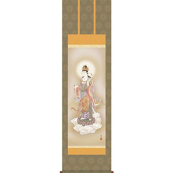 掛軸 (掛け軸) 雲上観音 鈴木翠朋 尺五立 約横54.5×縦190cm d6304 仏画 法事 法要 供養 仏事 仏間 初盆 追善供養 お盆 彼岸 お彼岸 命日