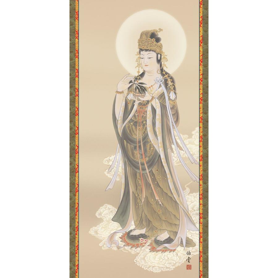 掛軸 (掛け軸) 雲上観音 小川伯堂 尺五立 約横54.5×縦190cm d6702 仏画 法事 法要 供養 仏事 仏間 初盆 追善供養 お盆 彼岸 お彼岸 命日の画像