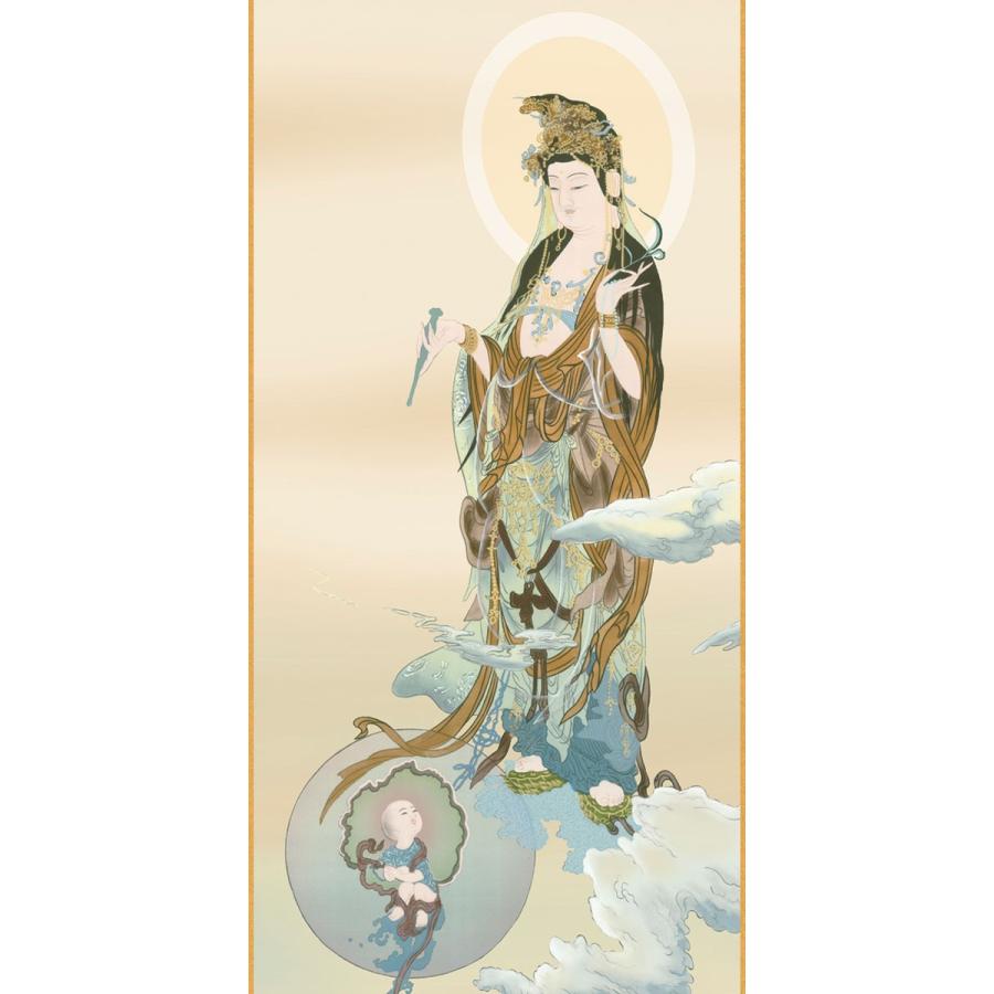 掛軸 (掛け軸) 悲母観音 斎藤悦山 尺五立 約横54.5×縦190cm d6707 仏画