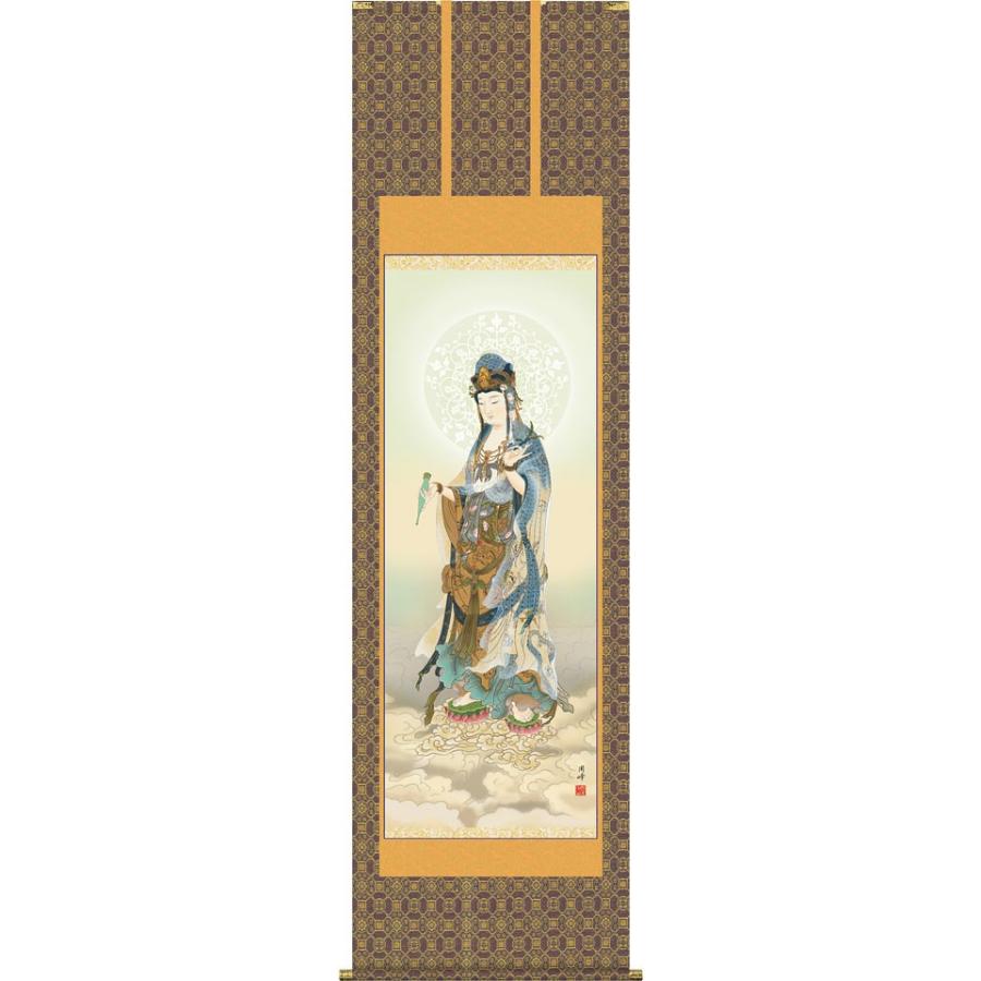 掛軸 (掛け軸) 雲上観音 高畠周峰 尺五立 約横54.5×縦190cm d6801 仏画 法事 法要 供養 仏事 仏間 初盆 追善供養 お盆 彼岸 お彼岸 命日