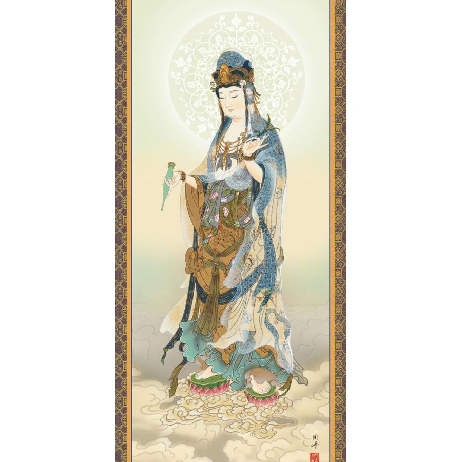 掛軸 (掛け軸) 雲上観音 高畠周峰 尺五立 約横54.5×縦190cm d6801 仏画 法事 法要 供養 仏事 仏間 初盆 追善供養 お盆 彼岸 お彼岸 命日_1