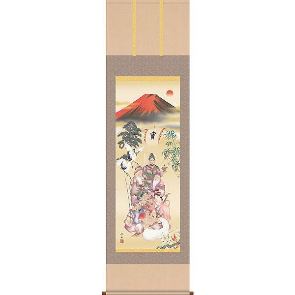 (掛け軸) 吉祥七福降臨図 長江桂舟 （尺五立・紙箱入り）約横54.5×縦190cm d7113 開運 縁起 吉祥 招福 お祝い 御祝 贈答 贈り物 【満堂】