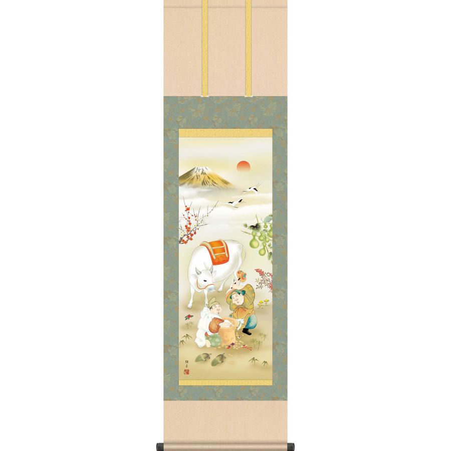 掛軸 (掛け軸) 2021年干支 来福六瓢白牛図 鵜飼雄平（尺三立・紙箱入り・特典あり）約横44.5×縦164cm 干支の掛け軸 丑年/牛 d7741 MH16 017 開運 縁起 厄除