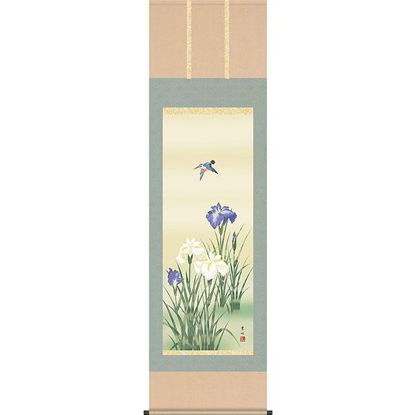 美品 掛け軸 緒方葉水作 菖蒲図 共箱 翡翠 夏掛け 掛軸 (掛け軸) 夏用 菖蒲 緒方葉水 尺五立 約横54.5×縦190cm d8310 夏