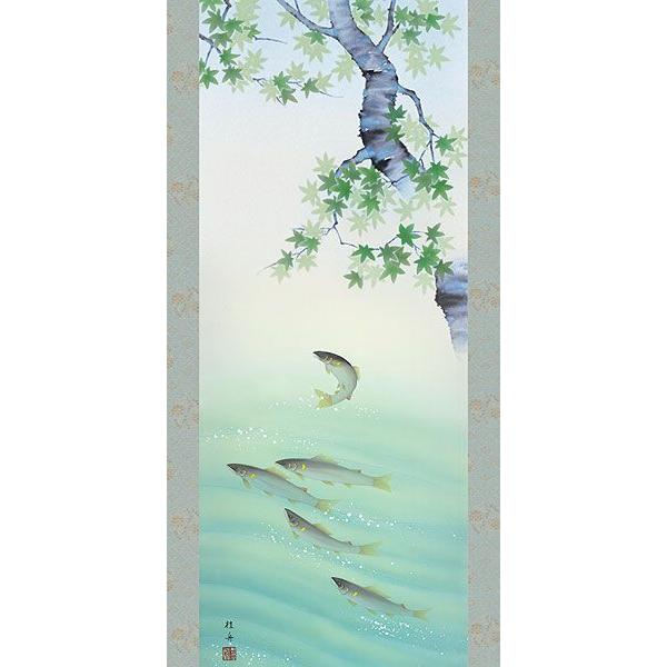掛軸 (掛け軸) 夏用 四季花鳥 楓に鮎 長江桂舟 尺五立 約横