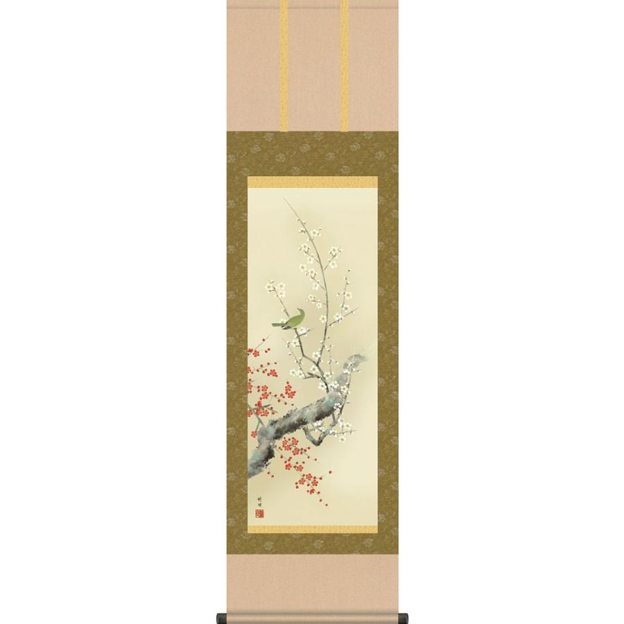 掛軸 (掛け軸) 春用 紅白梅に鶯 田村竹世 尺三立 約横44.5cm×縦164cm d8920 春 春掛 春掛け 花鳥 吉祥 お祝い 御祝 贈答 贈り物