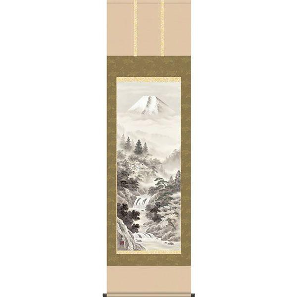 掛軸 (掛け軸) 富士閑景 江本修山 尺五立 約横54.5×縦190cm d9202 山水 富士 富士山 風景 風水 事務所 店舗 移転 開店 開業 新築 落成の画像