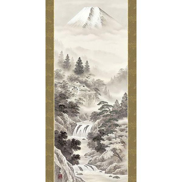 掛軸 (掛け軸) 富士閑景 江本修山 尺五立 約横54.5×縦190cm d9202 山水 富士 富士山 風景 風水 事務所 店舗 移転 開店 開業 新築 落成の画像