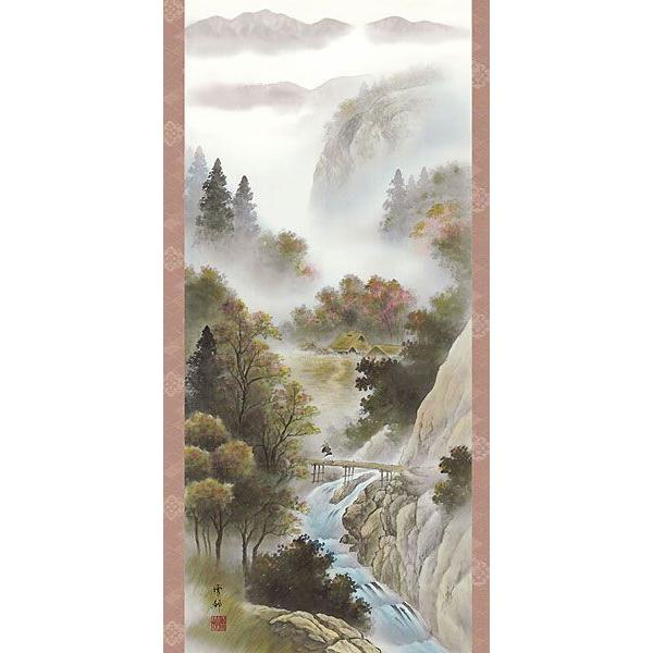 掛け軸) 四季山水 春 中山雪邨 尺五立 約横54.5×縦190cm 🎰 d9220 山水