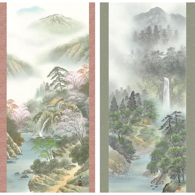 掛軸セット 自然風景 4点 掛軸 (掛け軸) 四季揃 お得な4本セット 伊藤渓山 尺五立 約横54.5×縦